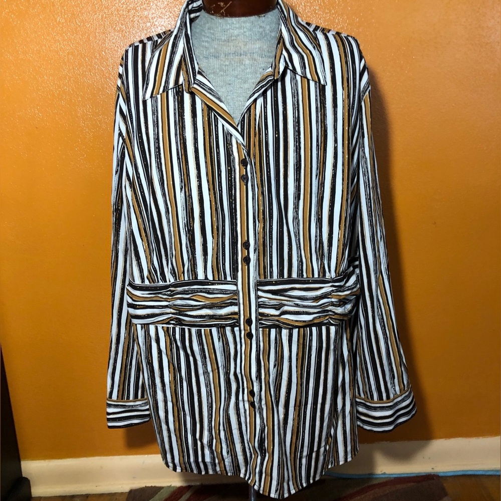 Maggie Barnes Striped Button-Front Shirt  Brown , Cream & Tan